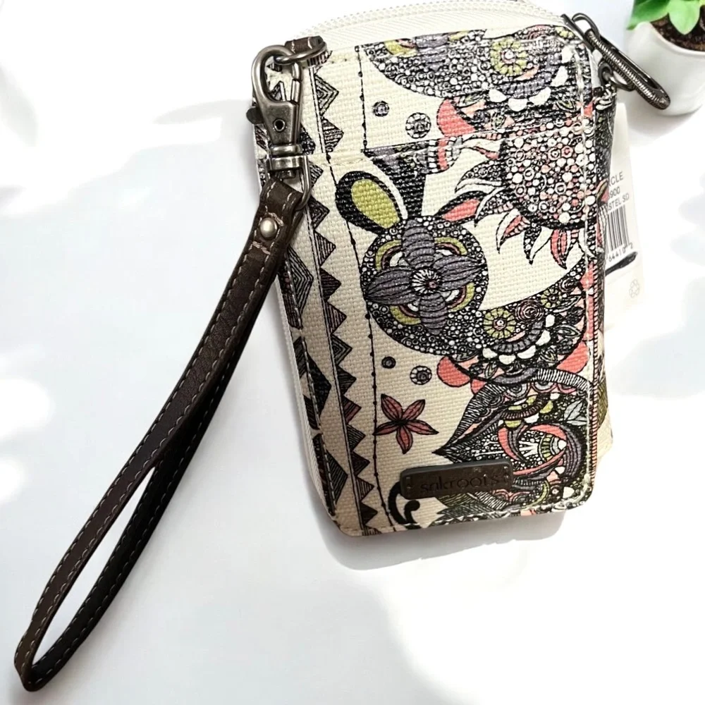 SAKROOTS Convertible Crossbody Wristlet Bag Artist Circle Owl Paisley 1628-23